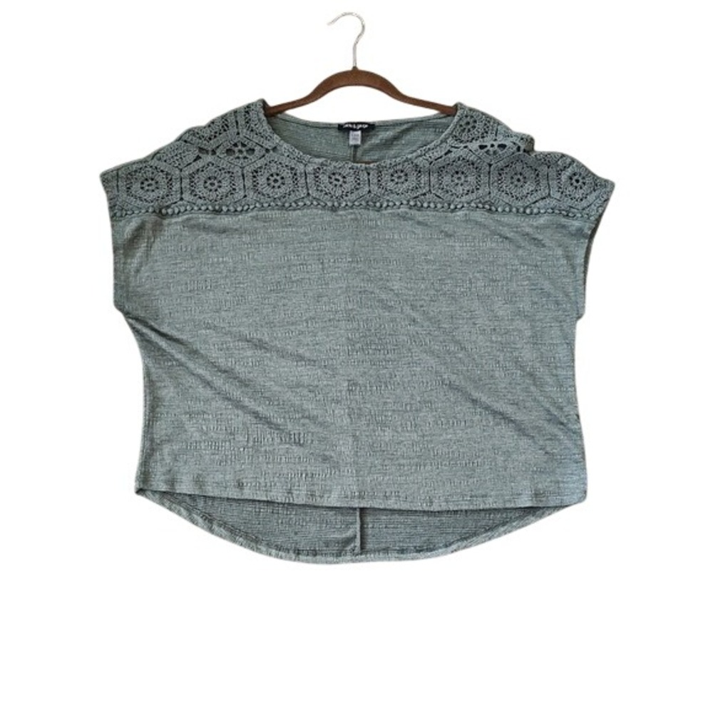 Cable & Gauge Women XL Sage Green Crochet Lace Yoke Textured Knit Top CGTP11153M